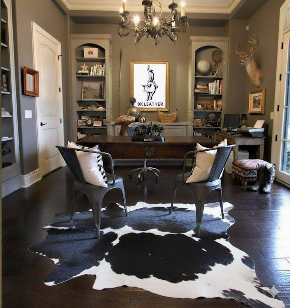 Tricolour Real Cowhide Rug: Cow Fur Area Rug: Brown & White / XXL (30-34 Sq.ft)