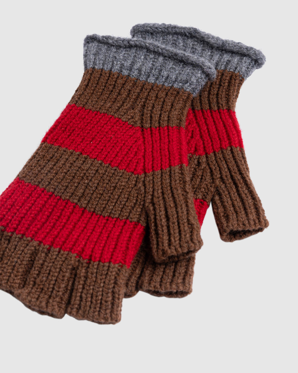Striped No Fingers Ribbed Gloves - Red Fire
