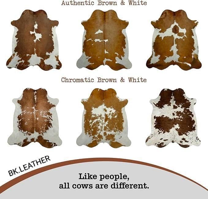 Tricolour Real Cowhide Rug: Cow Fur Area Rug: Brown & White / XXL (30-34 Sq.ft)
